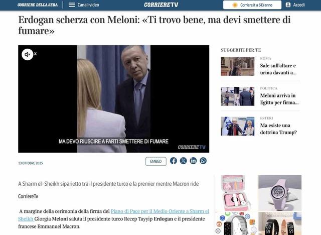 Cumhurbaşkanı Erdoğan’ın İtalya Başbakanı Meloni’ye sigara uyarısı İtalya basınında 2