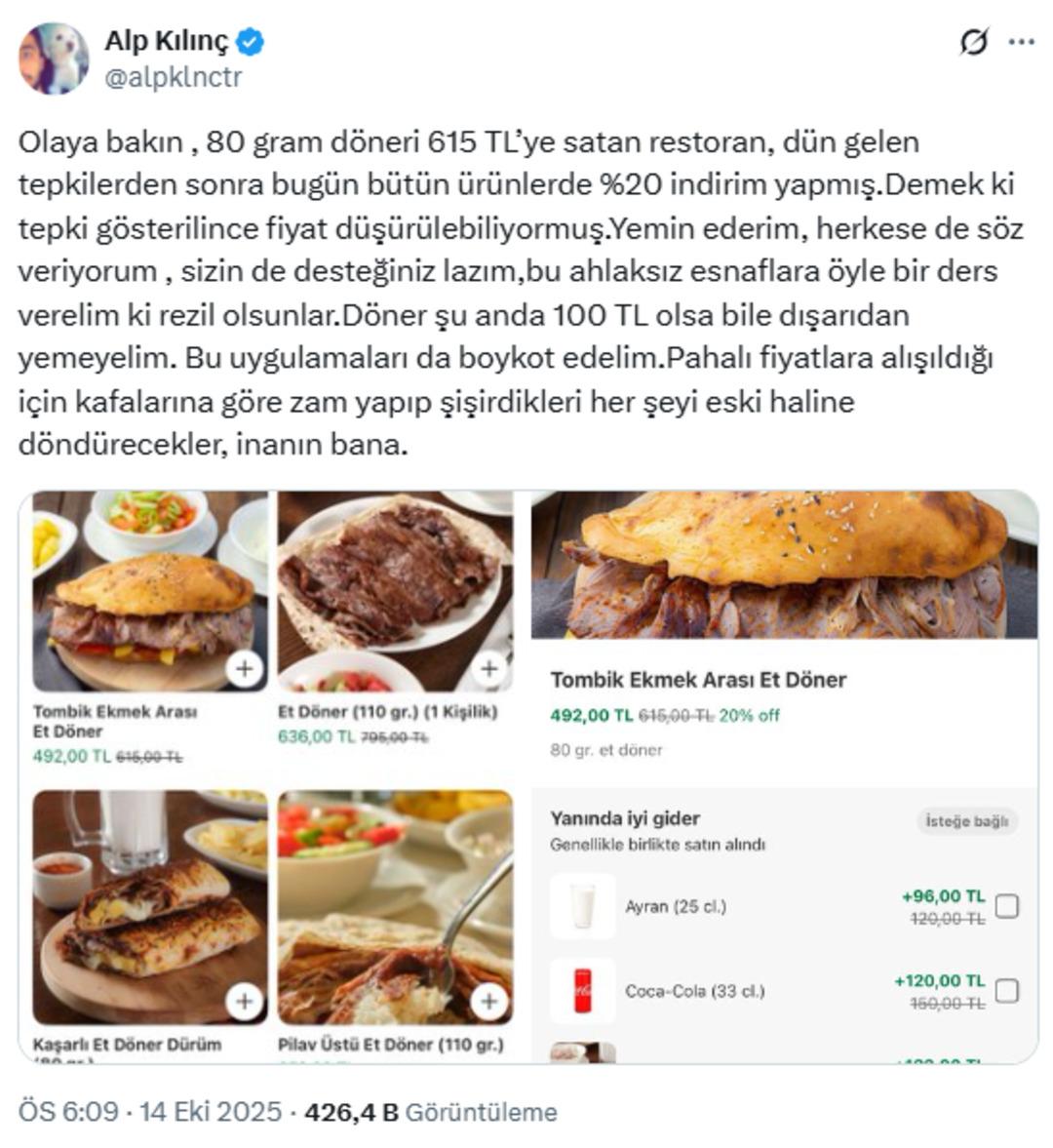 80 gram dönerin fiyatı sosyal medyayı ikiye böldü!  Boykot  çağrısı bile geldi anında indirim geldi 3