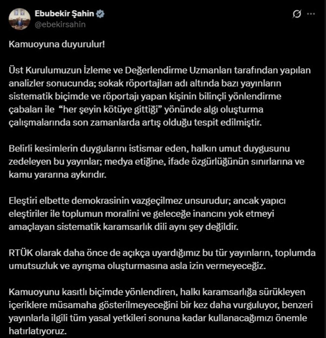 RTÜK Başkanı Şahin, "Artış var diyerek" işaret etti! Sokak Röportajı açıklaması 2