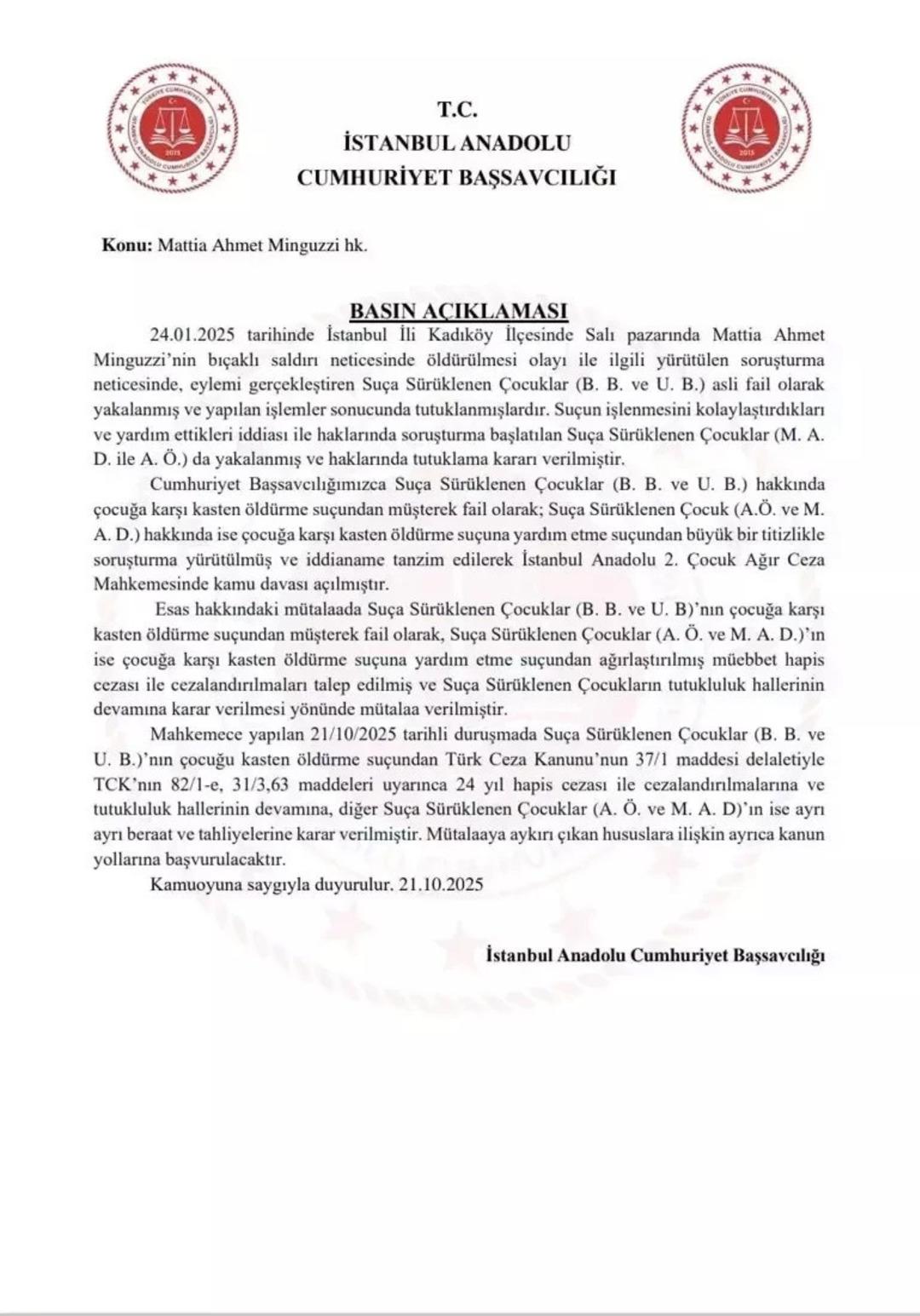 Mattia Ahmet Minguzzi davasında karar! Başsavcılık itiraz etti 1