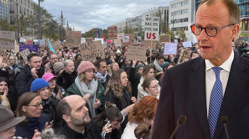 Almanya Başbakanı Merz, partisinin genel merkezi önünde binlerce kişi tarafından protesto edildi