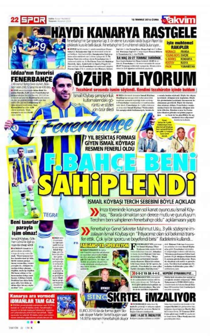 Gazete manşetleri (15 Temmuz) G3