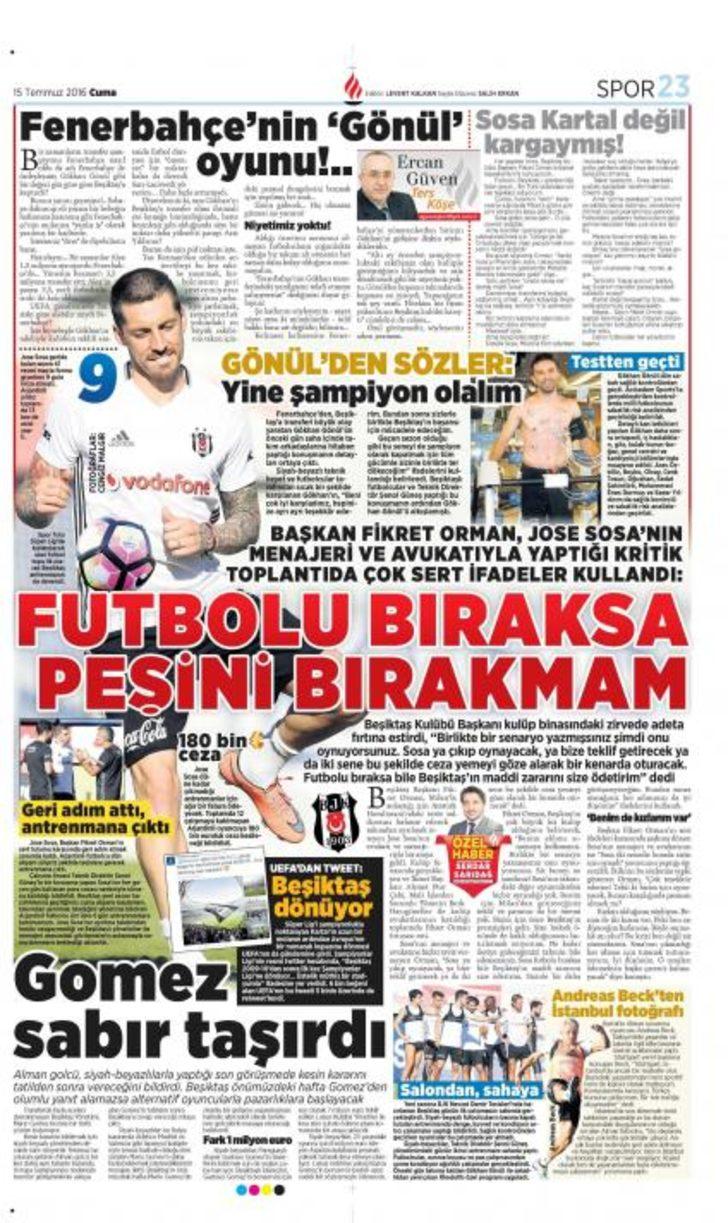 Gazete manşetleri (15 Temmuz) G5