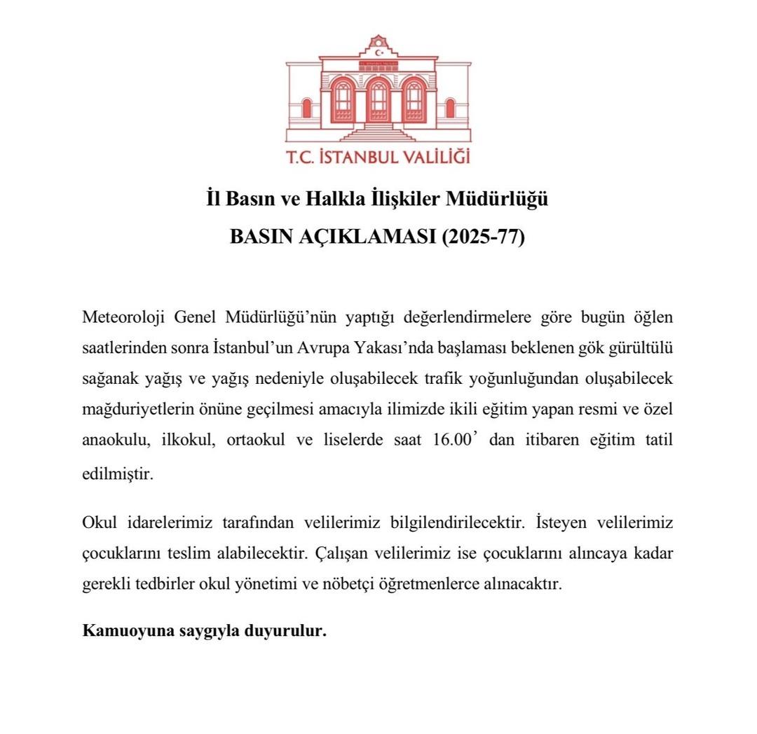 Son dakika | İstanbul da okullar tatil edildi! Valilik saat vererek duyurdu: Yoğun yağış uyarıları ardından karar geldi 1