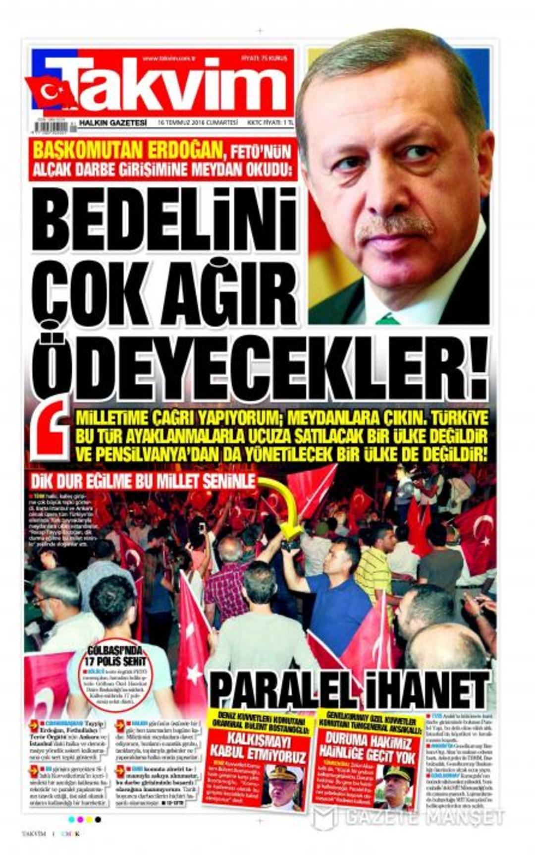 16 Temmuz 2016 (Gazete manşetleri)