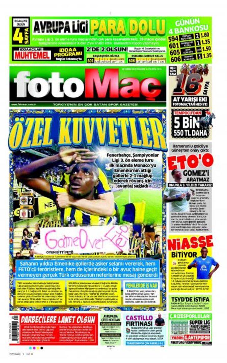 Fenerbahçe - Monaco manşetleri G5