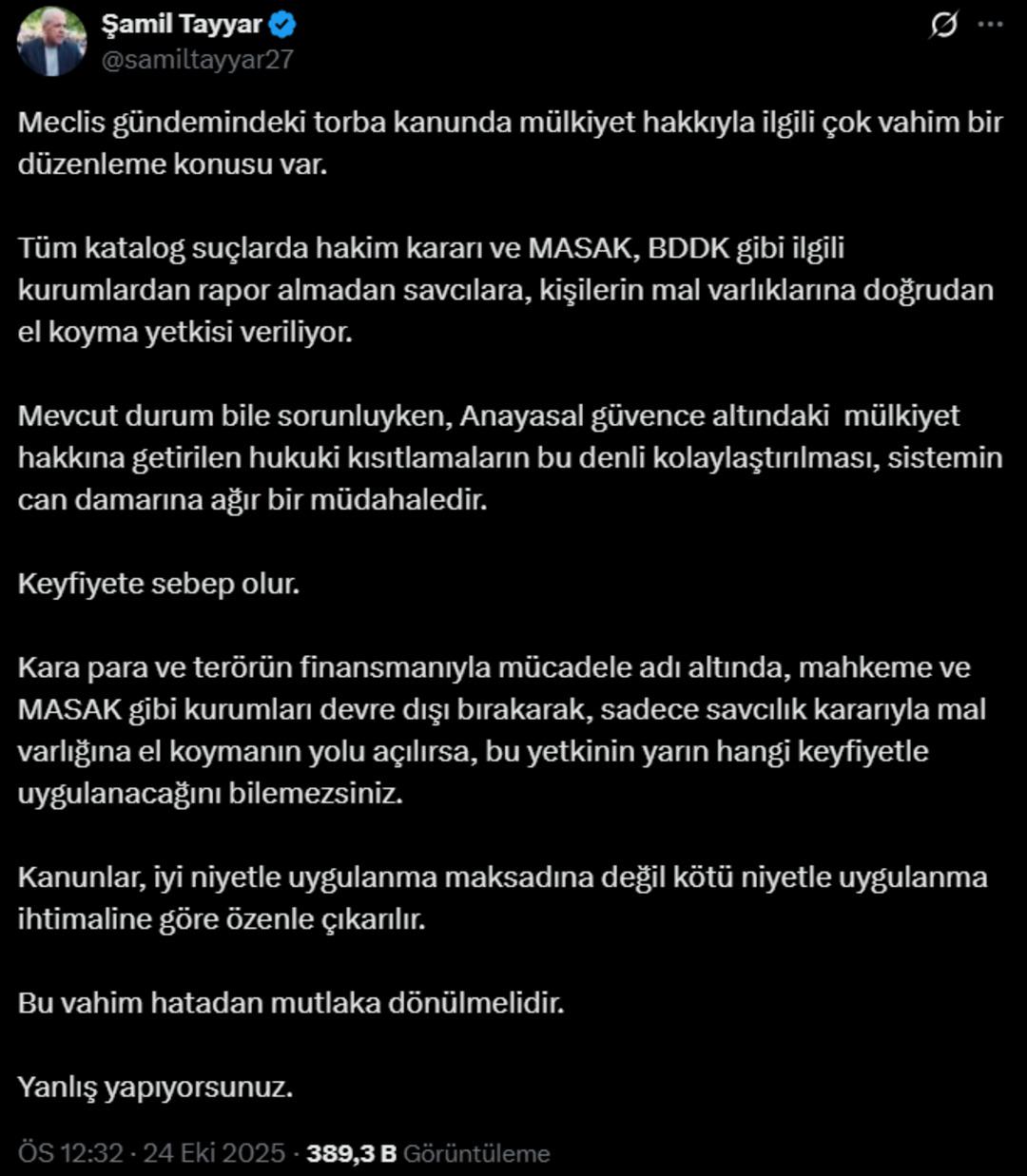 Savcılara mülke el koyma yetkisi... Önce Yeni Şafak sonra AK Partili Şamil Tayyar uyardı: Yanlış yapıyorsunuz! 2