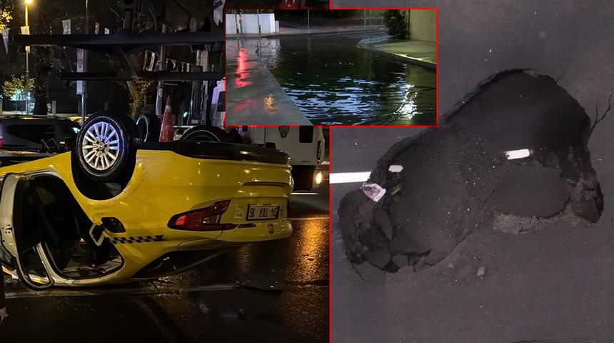İstanbul'da sağanak hasarı: Yol çöktü, alt geçidi su bastı, araçlar su içinde kaldı!