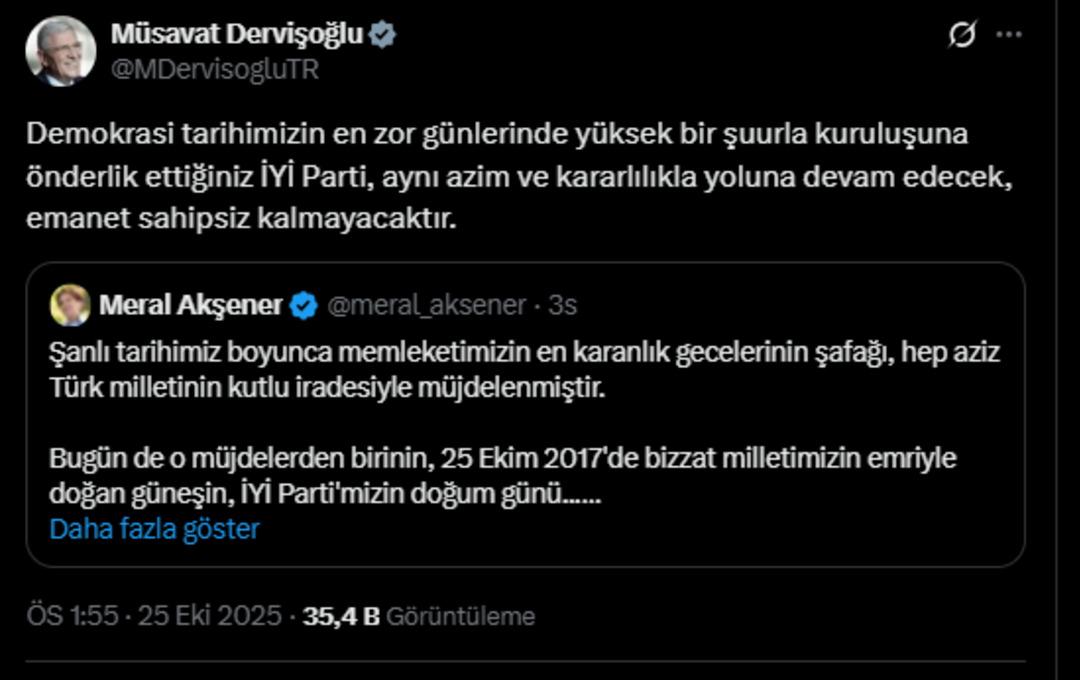 Meral Akşener sessizliğini bozdu, Dervişoğlu nun mesajı dikkat çekti 2