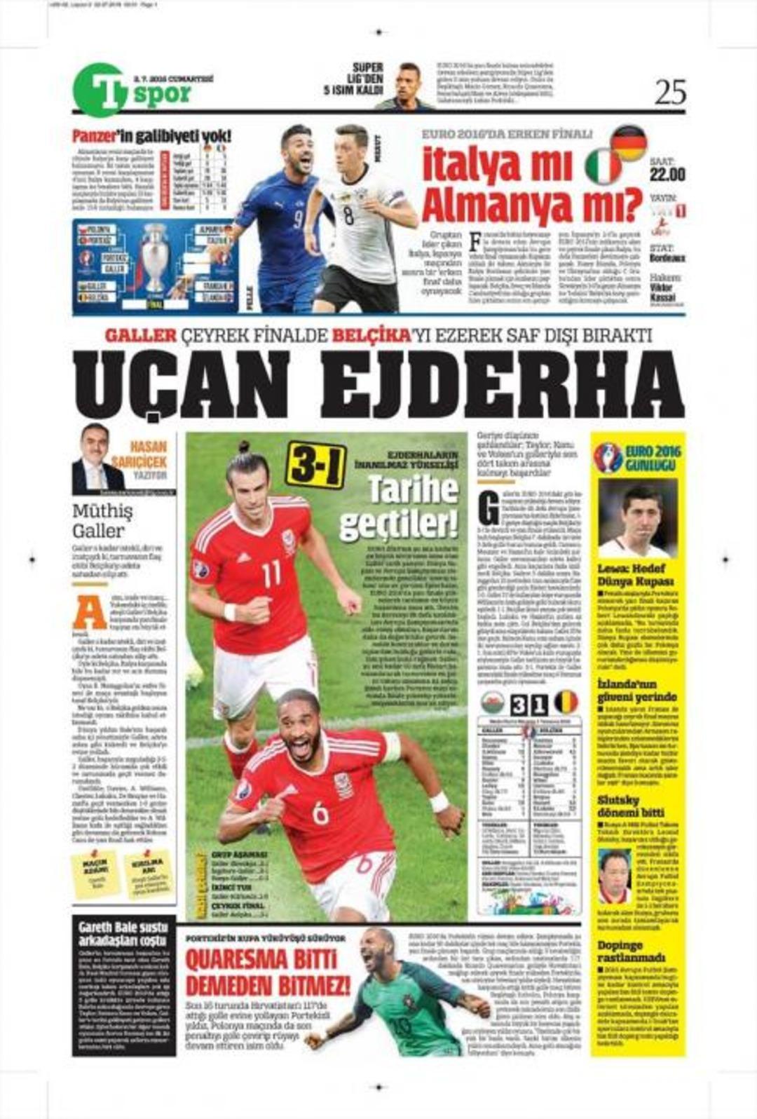 G&uuml;n&uuml;n Gazete Manşetleri (2 Temmuz 2016)