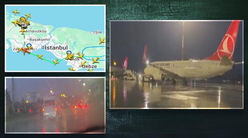 İstanbul'da sağanak yağış etkili oldu: Caddeleri su bastı, trafik tıkandı, iniş yapamayan uçaklar havada tur atıyor