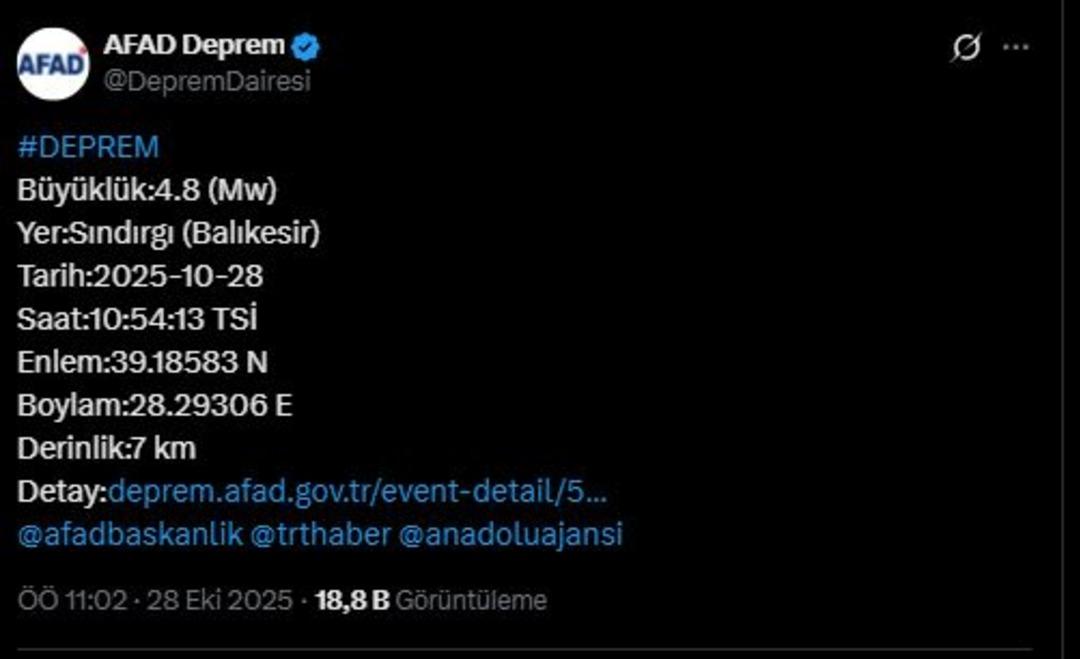 Balıkesir de peş peşe depremler! Bu kez 4.8 şiddetinde 2