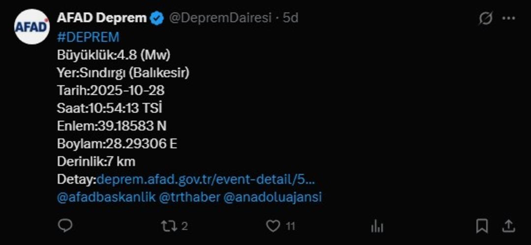 Son dakika: AFAD duyurdu! Balıkesir de 4,8 büyüklüğünde deprem... İstanbul, İzmir, Bursa ve Eskişehir de de hissedildi 2