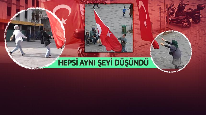 Hepsi aynı şeyi düşündü! Türk bayrağı asılırken tüyleri diken diken eden görüntüler: "Altına serilesim geldi"