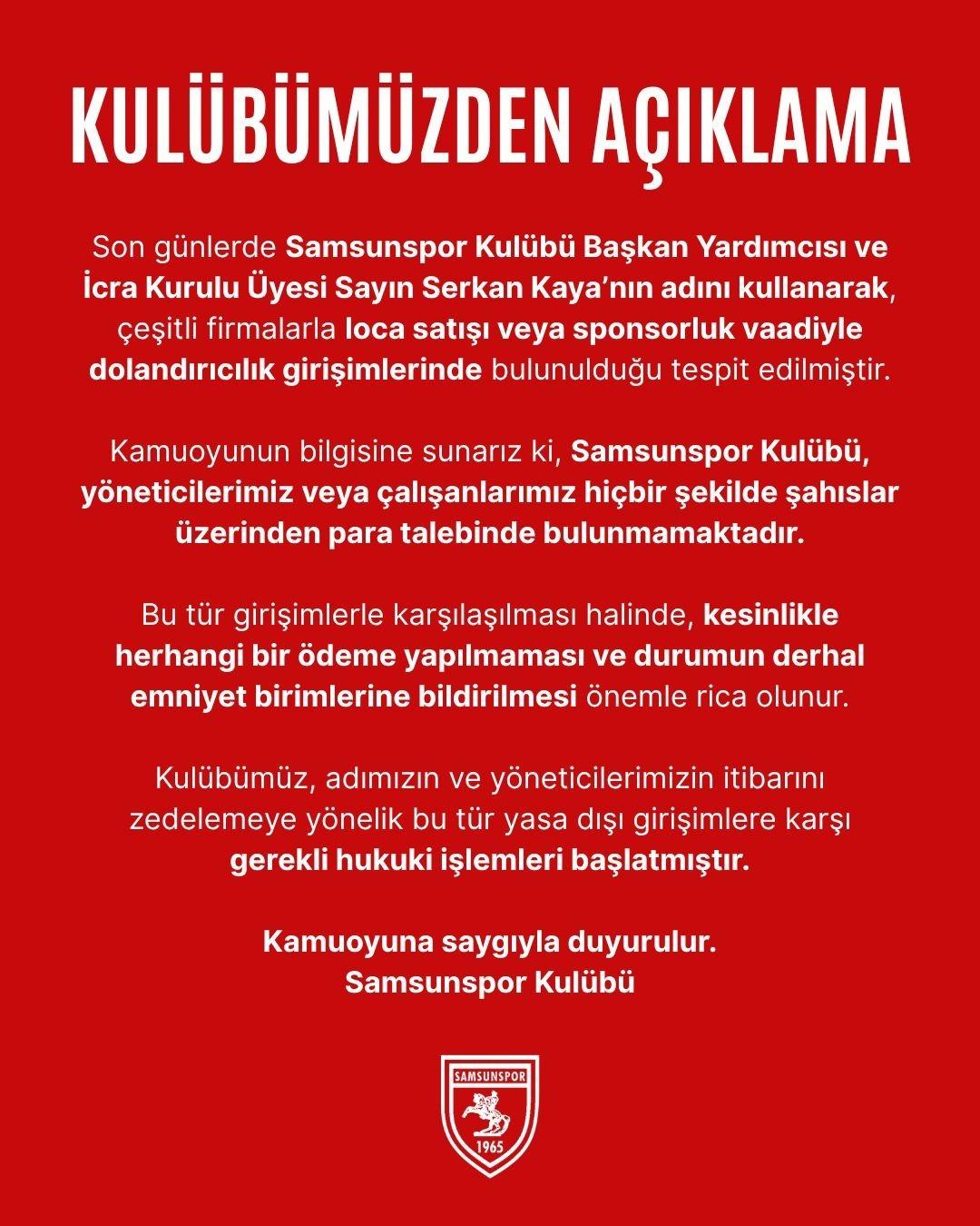 Samsunspor Başkan Yardımcısı Serkan Kaya’nın adı kullanılarak dolandırıcılık girişimi yapıldı! Savcılık resmen deverede... 1