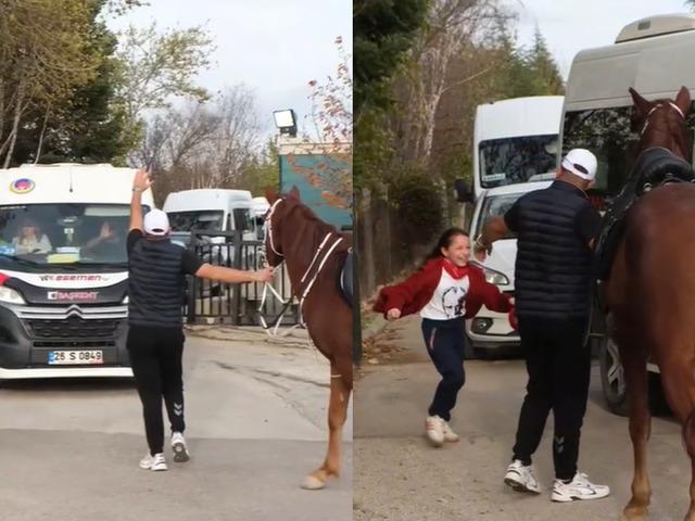 Kızının hayalini gerçekleştirdi: Okuldan atla aldı!