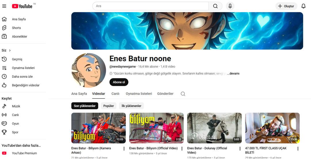 İsmini de profilini de değiştirdi: Enes Batur Youtube hesabını geri açtı 1