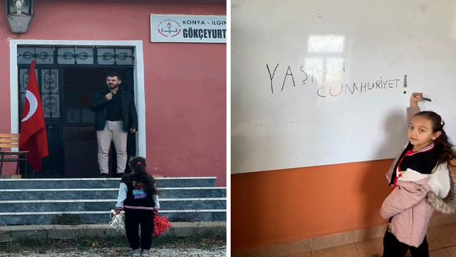 Konya'da 1 öğretmenli, 1 öğrencili okulda 29 Ekim töreni