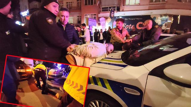 Yer: Aksaray! Alkollü sürücü kimlik isteyen polislere tekme atıp saldırdı