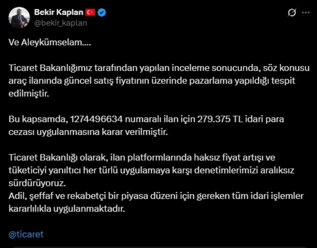 Gündem olan Tesla ilanına 279 bin TL lik ceza! "Selamlarımı da ilet" demişti... Bakanlıktan açıklama geldi: "Ve Aleykümselam" 3