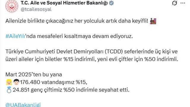 24 bin 851 genç çift, yüzde 50 indirimle tren yolculuğu yaptı