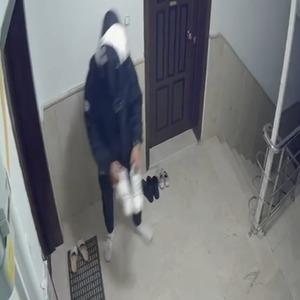 Kapı önündeki ayakkabıyı çalan kurye kameraya yansıdı
