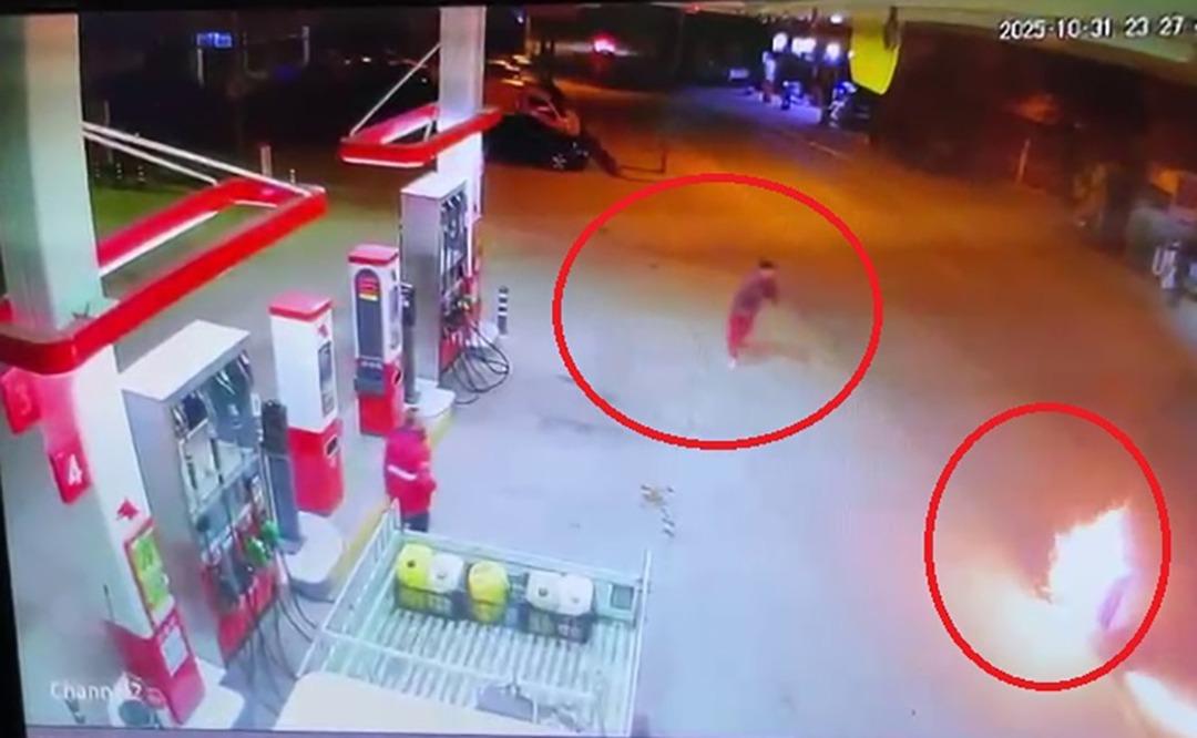 Bursa da dehşet anlar! Ehliyetsiz s&uuml;r&uuml;c&uuml; kaza yaptı: Motosiklet alev aldı, akaryakıt istasyonuna devrildi!  2