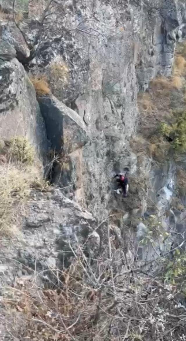 Uçurumda mahsur kalan keçi kurtarıldı 2