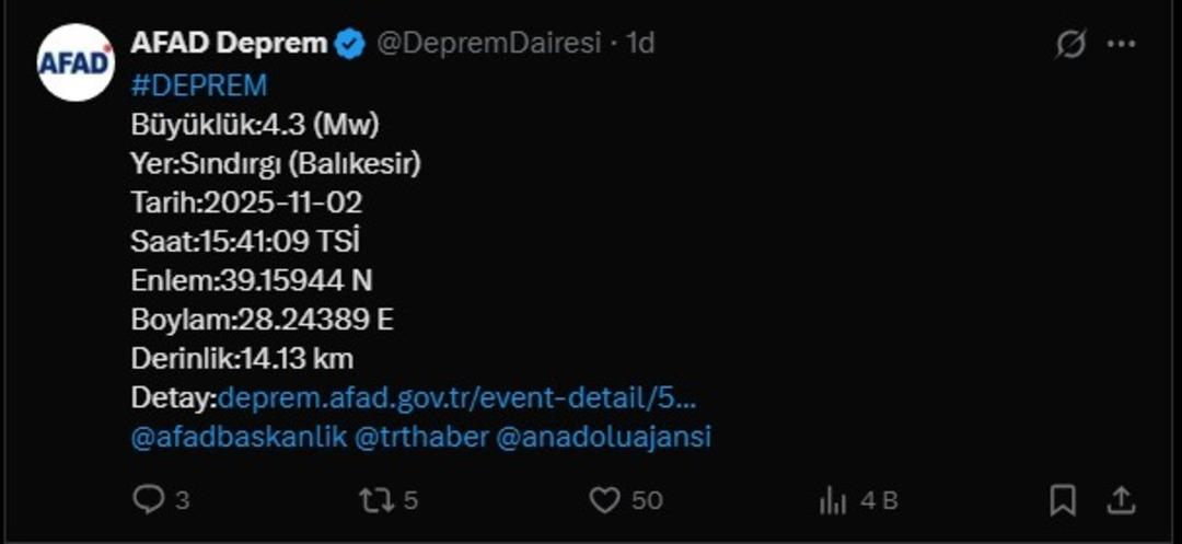 Son dakika! Balıkesir de 4,3 büyüklüğünde deprem... Çevre illerde de hissedildi 1