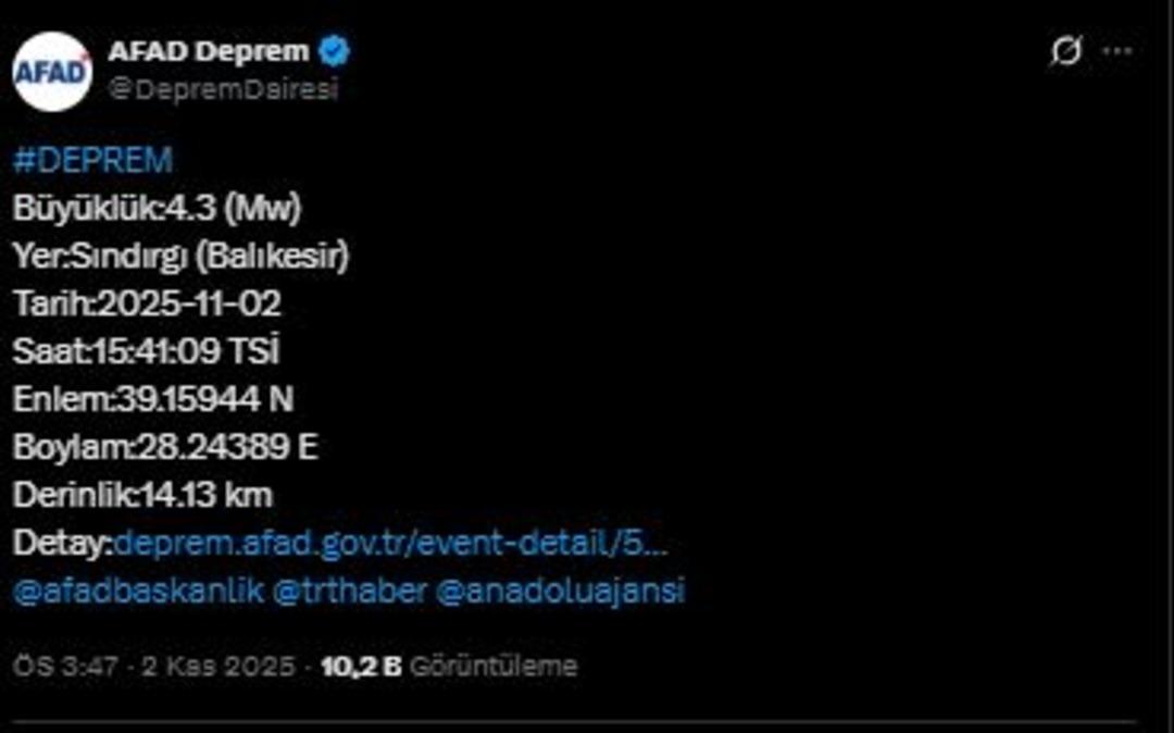 AFAD duyurdu! Balıkesir de korkutan deprem 1