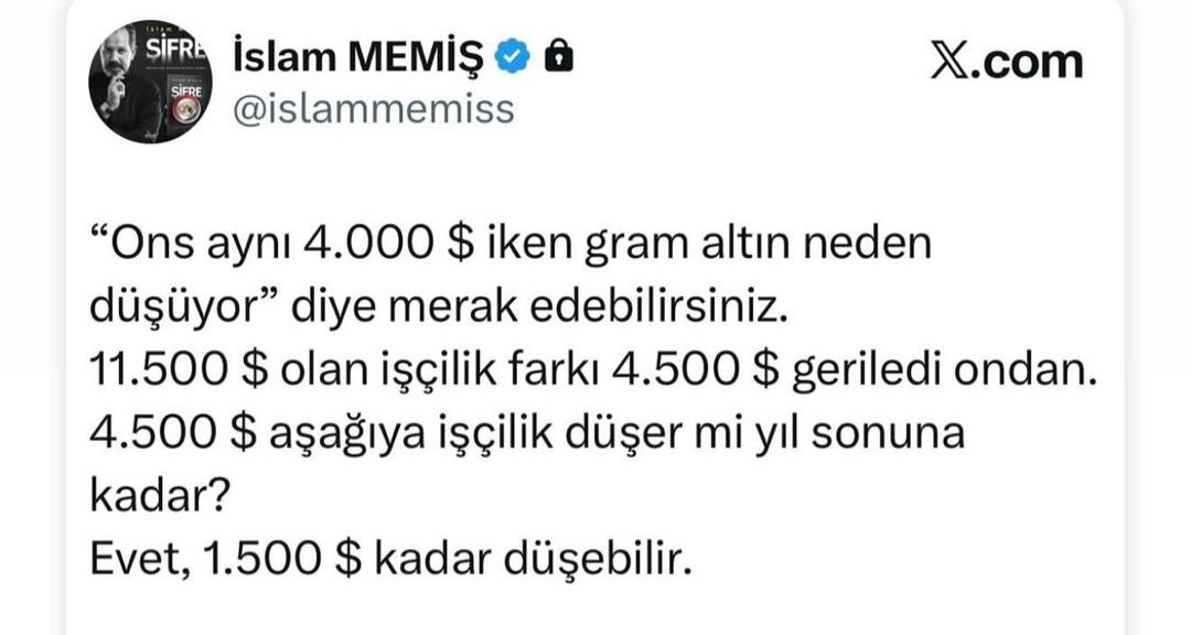 Altın cephesinde son durum: İslam Memiş “Gram altın düşmeye devam edebilir..” 1