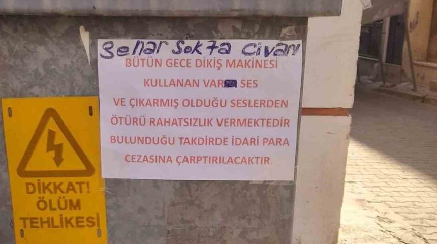 Dikiş makinesi ile g&uuml;r&uuml;lt&uuml; yaptığı iddia edilen şahsa ilgin&ccedil; uyarı