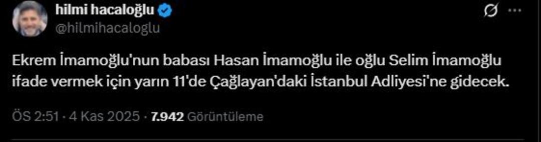 Ekrem İmamoğlu nun babası ve oğlu yarın ifade verecek 1