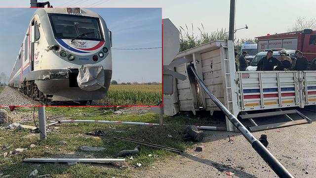 Görüntüler Manisa'dan: Trenin çarptığı kamyonet ikiye bölündü!