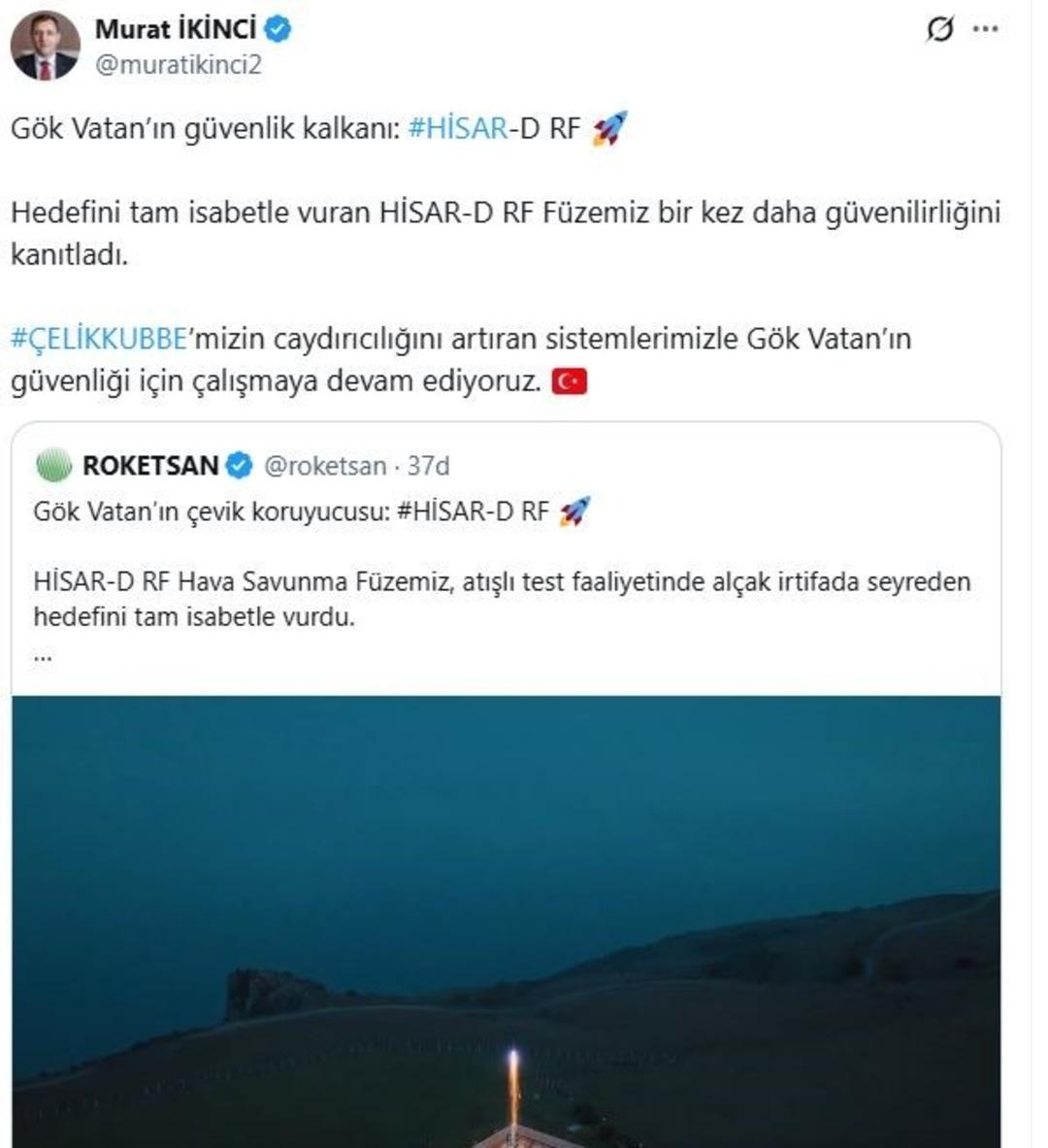 HİSAR-D RF Hava Savunma Füzesi, hedefi tam isabetle vurdu 2