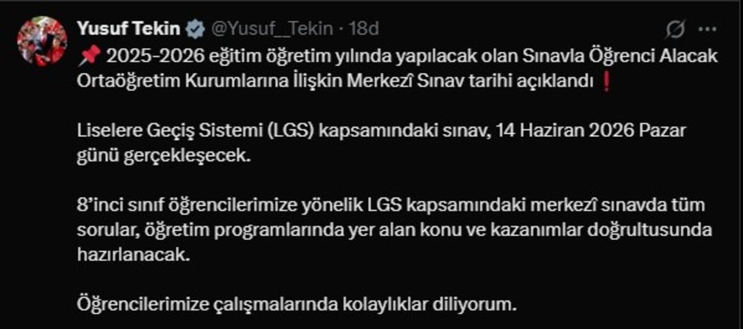 Son dakika: LGS 2026 ne zaman? LGS sınav tarihi belli oldu... Bakan Tekin den a&ccedil;ıklama 1