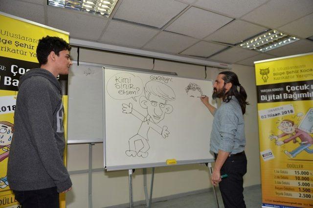 Karikatürist Ahmet Altay öğrencilere, Karikatür Yarışması’nı anlattı