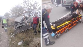 Hurdaya dönen araçtan yaralı kurtuldu