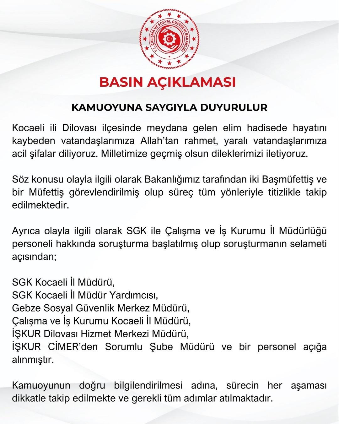 Kocaeli deki yangında 6 kişi hayatını kaybetmişti! Çalışma ve Sosyal Güvenlik Bakanlığı duyurdu: SGK İl Müdürü ve 6 kişi açığa alındı 3