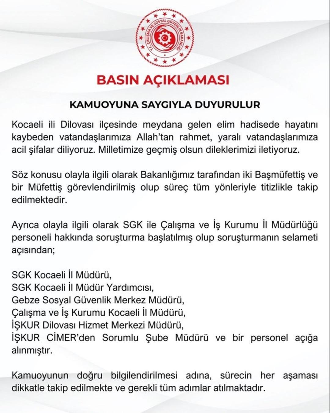 Kocaeli deki yangında 6 kişi hayatını kaybetmişti! Çalışma ve Sosyal Güvenlik Bakanlığı duyurdu: SGK İl Müdürü ve 6 kişi açığa alındı 4