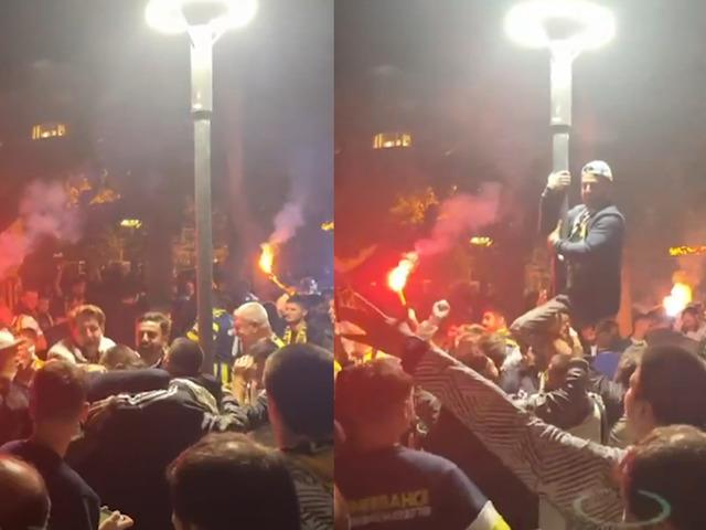 Galatasaray'ın mağlubiyeti Kadıköy'de davullarla, zurnalarla kutlandı! Sokak lambasına tırmanan bile var...