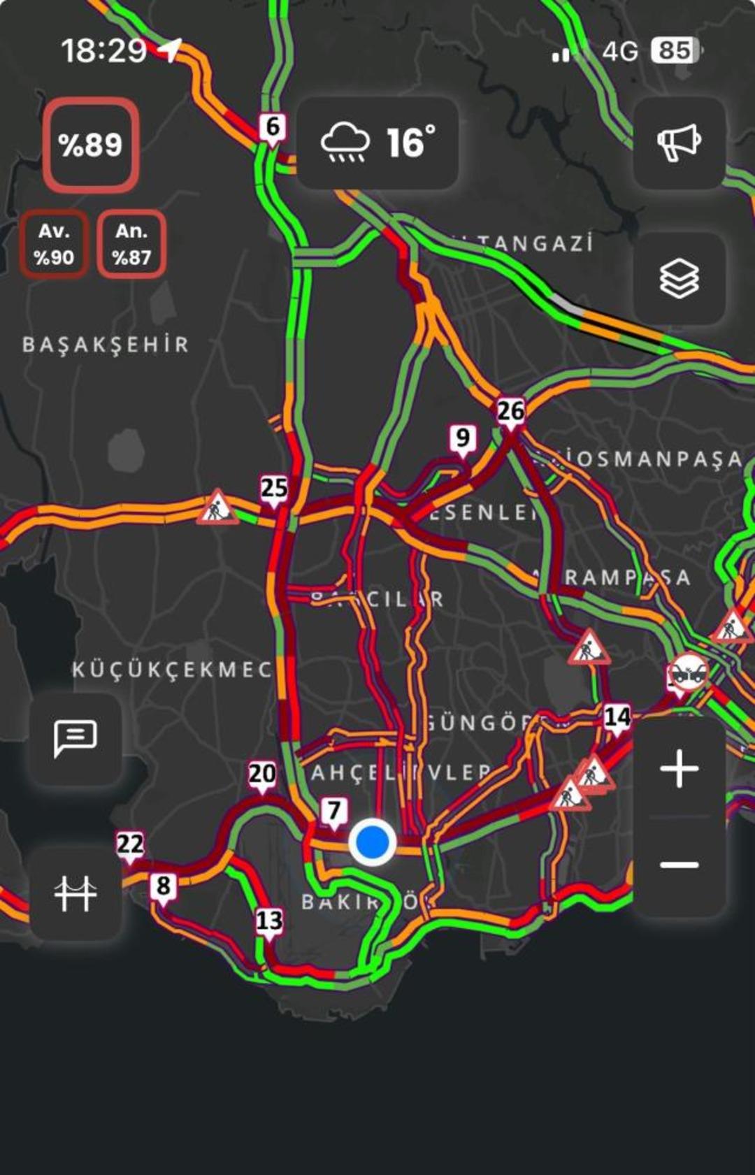 İstanbul’da trafik yoğunluğu yüzde 89’a ulaştı 1