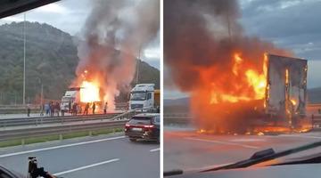 Beykoz'da seyir halindeki kamyon alev alev yandı