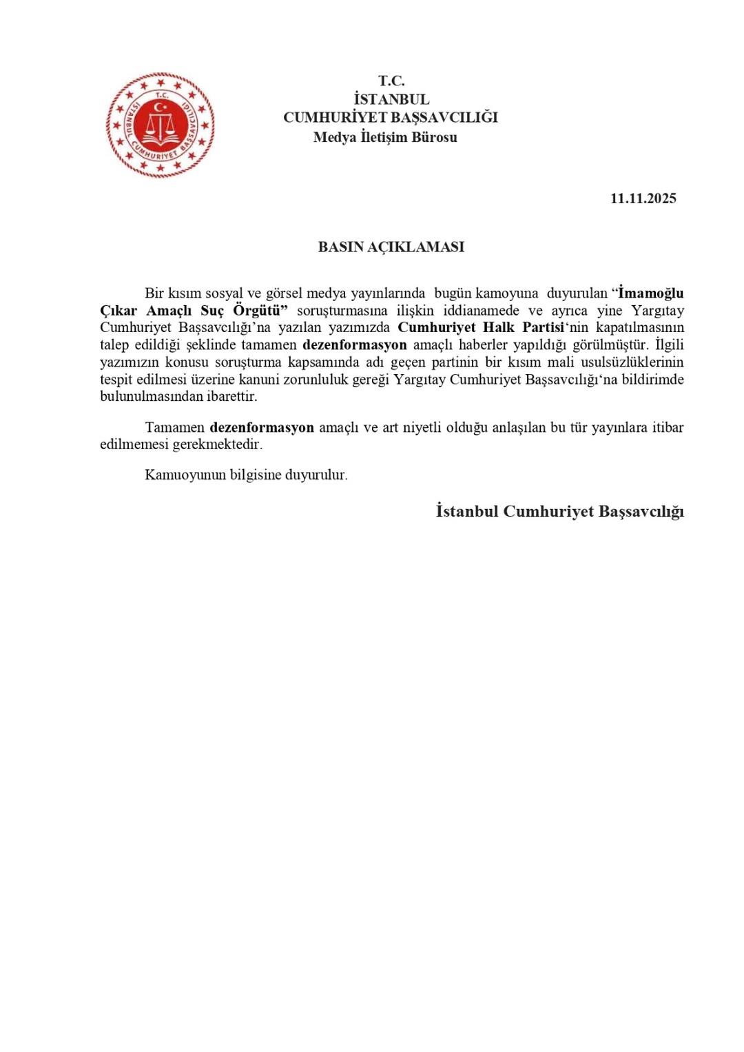 CHP ye kapatma talebinde mi bulunuldu? İstanbul Cumhuriyet Başsavcılığı ndan a&ccedil;ıklama 3