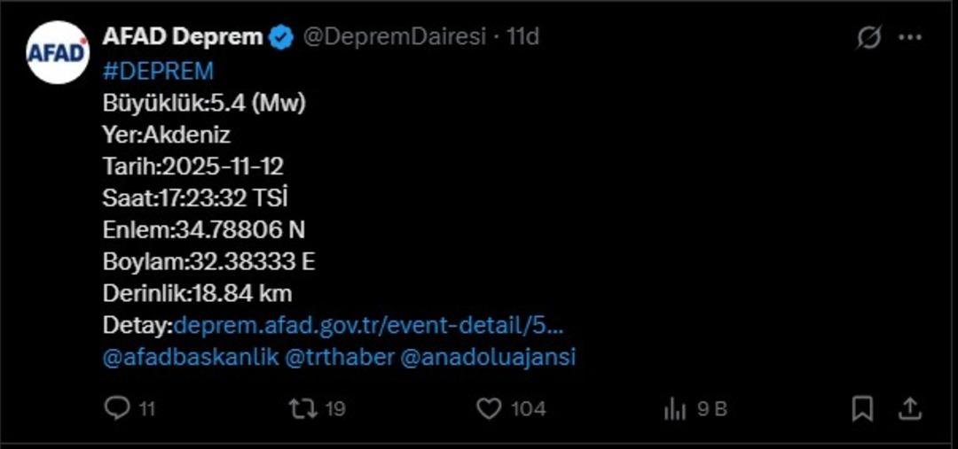 Son dakika! Akdeniz beşik gibi sallanıyor! 5,4 b&uuml;y&uuml;kl&uuml;ğ&uuml;nde deprem 2