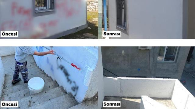 Kent estetiğini bozan yazılar ve resimler belediye ekiplerince temizleniyor