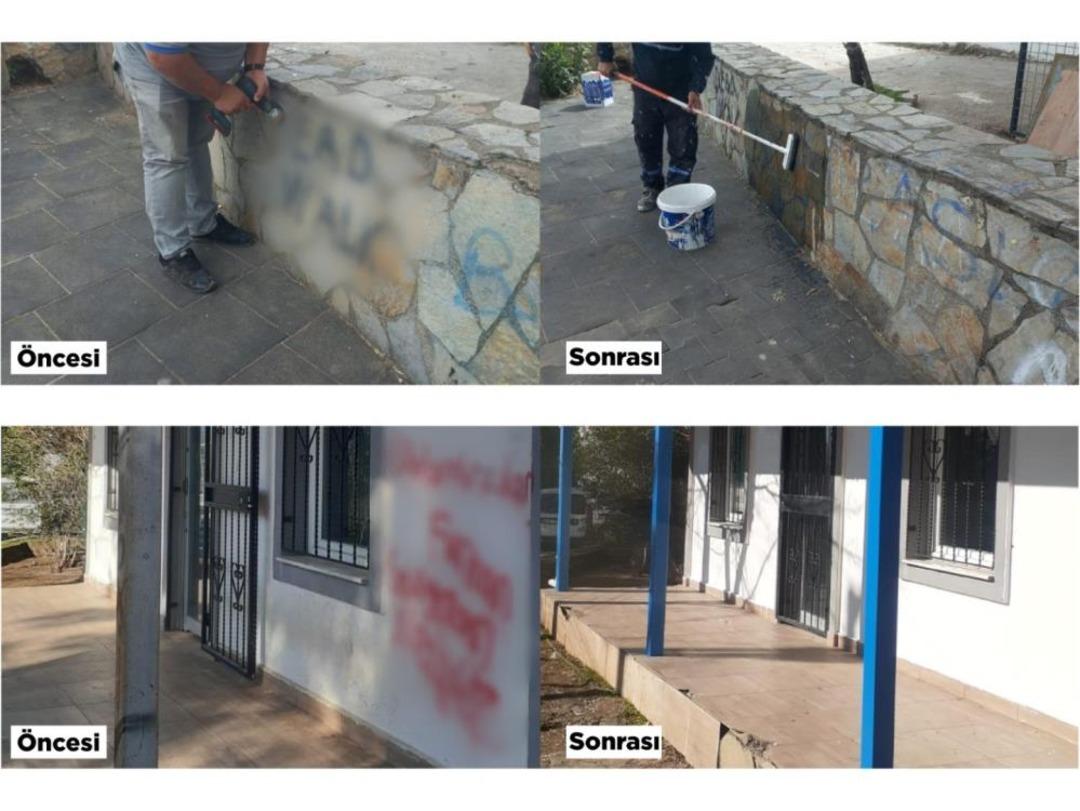 Kent estetiğini bozan yazılar ve resimler belediye ekiplerince temizleniyor 1