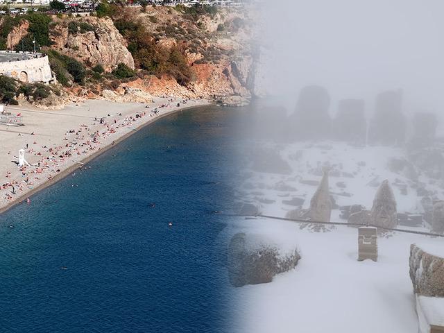 Bir taraf kış diğer taraf yaz! Ülkenin bazı bölgelerinden yoğun kar yağışı haberlerinin yanında Antalya yazı yaşadı