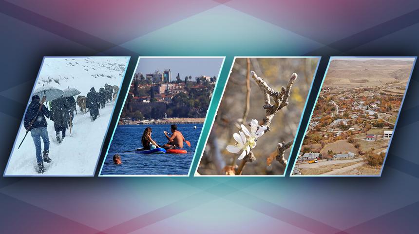 Yurdun her b&ouml;lgesinden farklı g&ouml;r&uuml;nt&uuml;: 4 mevsimi yaşıyoruz! Antalya deniz keyfi, Hakkari kar &ccedil;ilesi...