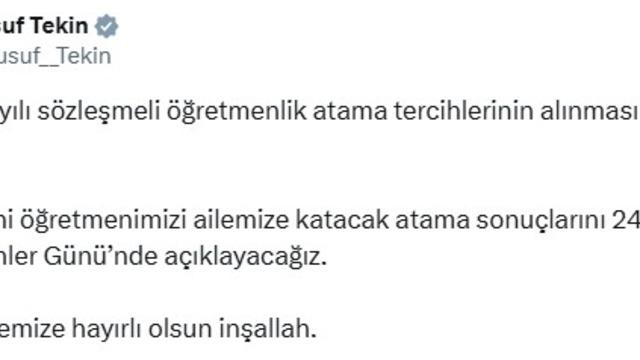 Bakan Tekin: Atama sonuçlarını Öğretmenler Günü'nde açıklayacağız